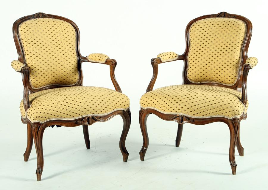 PAIR FRENCH 18TH C. LOUIS XV OPEN ARM CHAIRS (1 of 4)