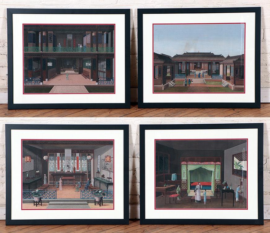 FOUR GOUACHE PAINTINGS DEPICTING FAMILY SCENES (1 of 8)