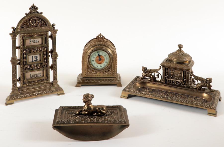 4-PC EGYPTIAN REVIVAL BRONZE DESK SET C.1900 (1 of 7)