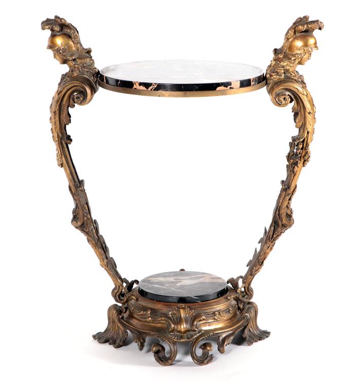 BRONZE MARBLE 2-TIER TABLE FIGURAL SUPPORTS 1910 (1 of 7)