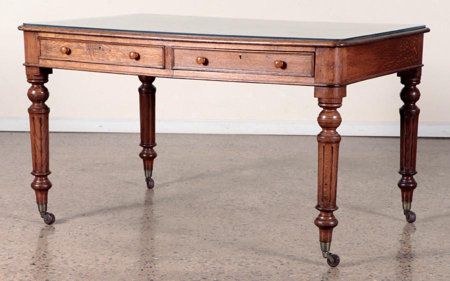 19TH CENTURY OAK LEATHER TOP WRITING DESK (1 of 6)