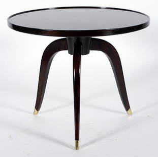 EBONY MACASSAR FRENCH TABLE BY MAURICE JALLOT: An elegant ebony macassar French table by Maurice Jallot circa 1925. Ht: 22.5" Dia: 27.5"