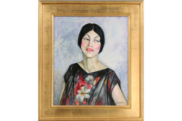 ELIZABETH GRANDIN NEW YORK OIL PAINTING PORTRAIT: Elizabeth Grandin (New York, 1889-1970) Portrait of a Woman, oil on canvas. Signed lower right, E. Grandin. Image unframed measures 23.5" H x 19.5" W. Ht: 31.5" Width: 27.5" ***PLEASE NOTE: All proper