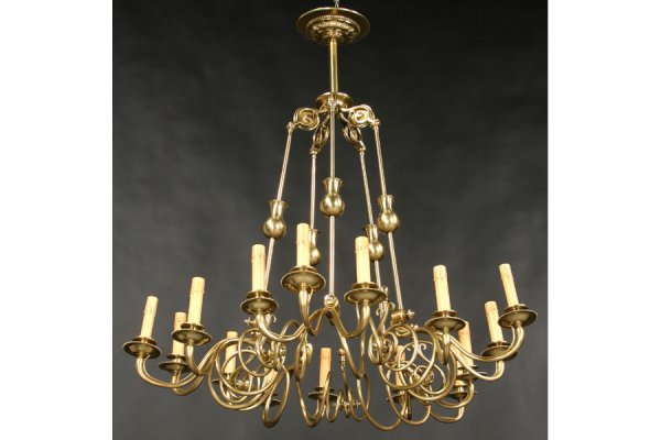 ATTR. TIFFANY STUDIOS 15 ARM BRONZE CHANDELIER: Unusual fifteen arm Aesthetic Movement bronze chandelier attributed to Tiffany Studios, circa 1890. Ht: 38" Width: 32" ***PLEASE NOTE: All property shall be paid for by the purchaser within five (5) b