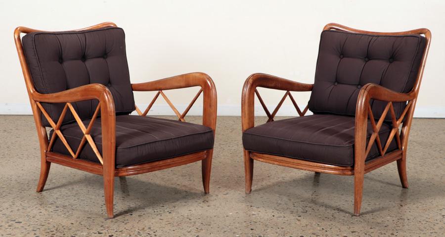 PAIR UPHOLSTERED CLUB CHAIRS BY PAULO BUFFA C. 1950 (1 of 6)