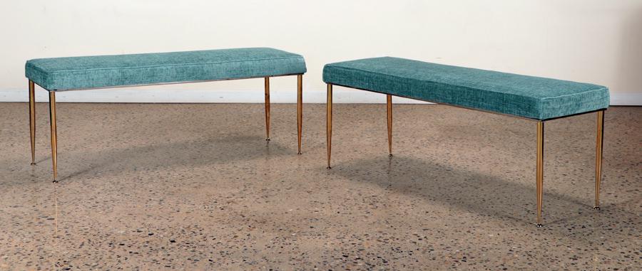 PAIR ITALIAN BRASS AND UPHOLSTERED BENCHES (1 of 5)
