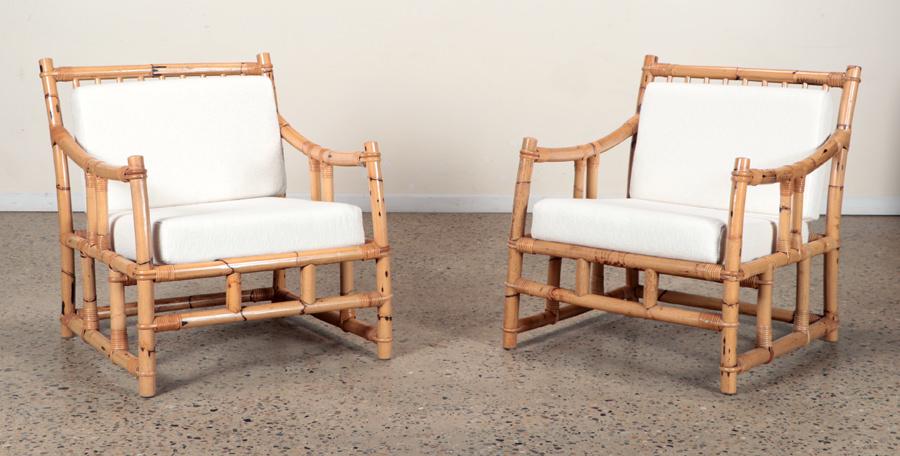 PAIR OF RATTAN ARM CHAIRS SIGNED GERVASONI C. 1960 (1 of 8)