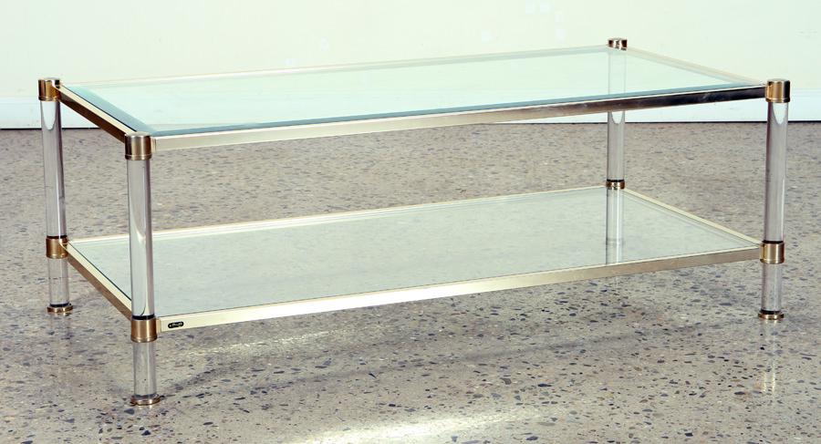 FRENCH BRASS LUCITE COFFEE TABLE MANNER KARL SPRINGER (1 of 5)