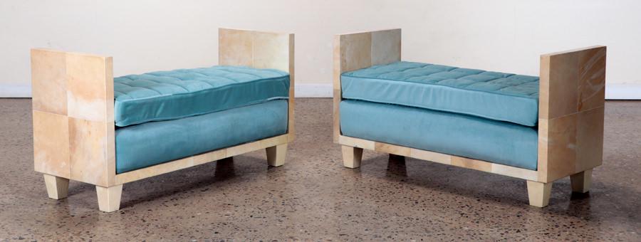 PAIR PARCHMENT BENCHES MANNER JEAN-MICHEL FRANK (1 of 6)