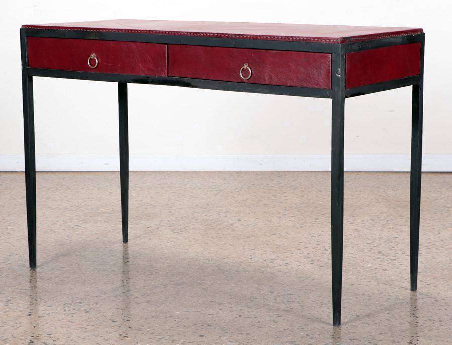 IRON & LEATHER WRITING DESK MANNER OF JEAN-MICHEL FRANK (1 of 5)