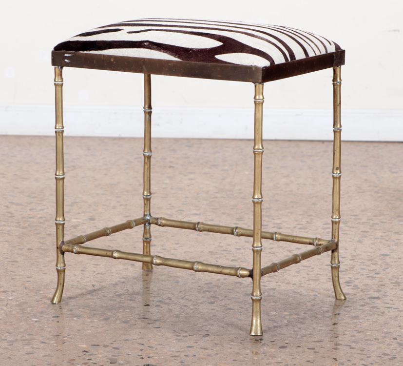 BRONZE BAGUES STYLE BENCH FAUX ZEBRA UPHOLSTERY (1 of 4)