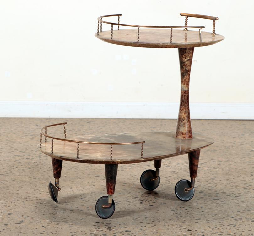 GOAT SKIN COVERED BAR CART BY ALDO TURA C. 1950 (1 of 6)