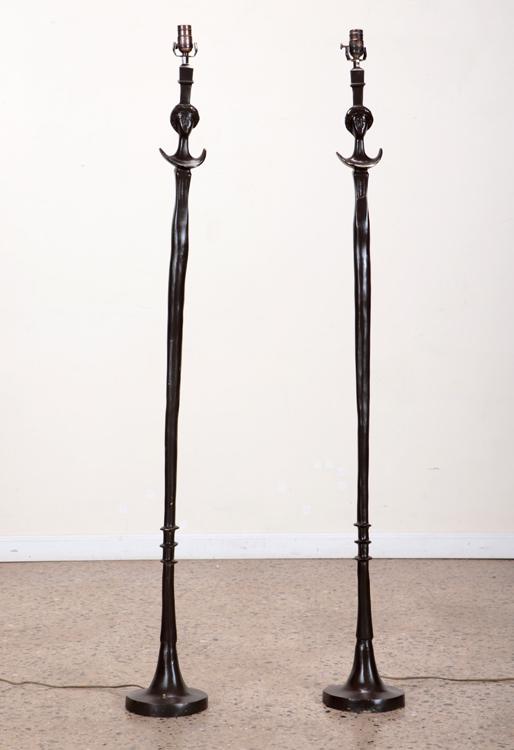 PAIR BRONZE FLOOR LAMPS MANNER OF GIACOMETTI. (1 of 5)