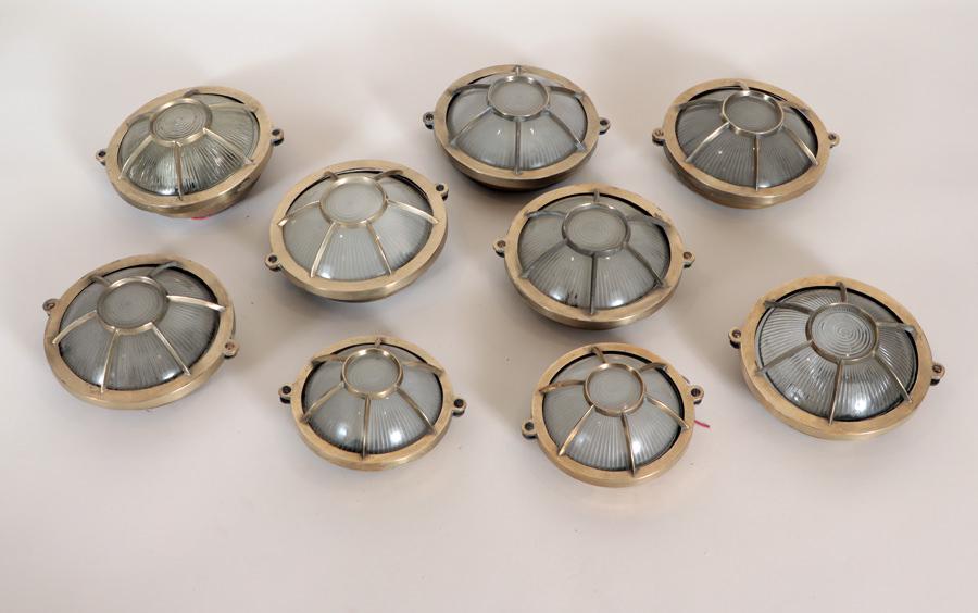 NINE FRENCH BRONZE CEILING LIGHTS GLASS LENSES (1 of 6)
