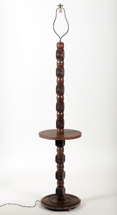 FRENCH WOOD FLOOR LAMP MANNER OF DUDOUYT: A French wood floor lamp in the manner of Charles Dudouyt. Ht: 70" Width: 16"