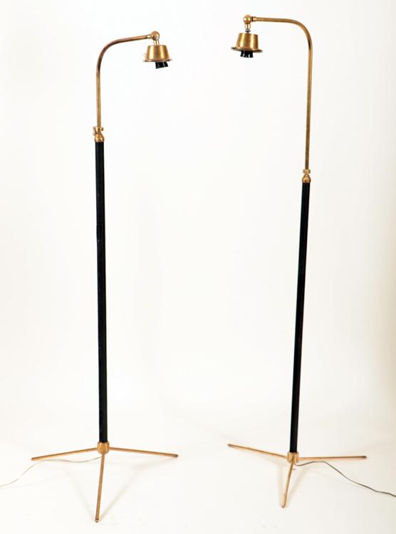 NEAR PAIR BRASS IRON FLOOR LAMPS MANNER ADNET C. 1950 (1 of 6)