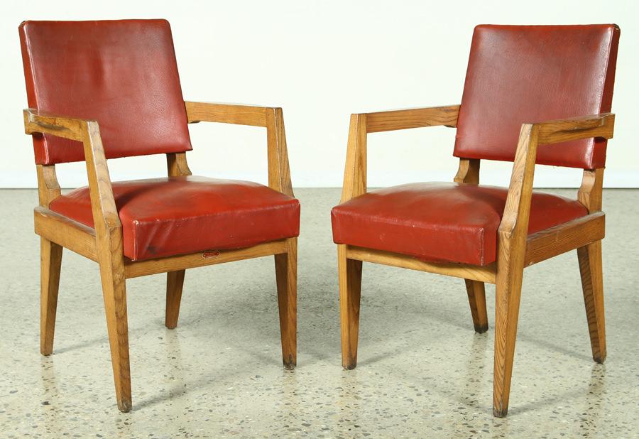 PAIR FRENCH OAK OPEN ARM CHAIRS LABELED RENE MARION (1 of 6)