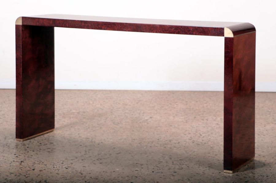 BURL WALNUT ITALIAN CONSOLE TABLE C. 1975 (1 of 5)