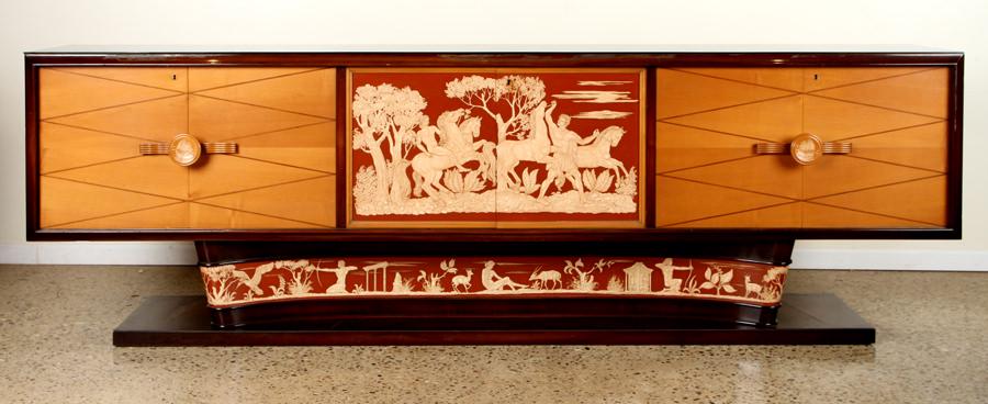 RARE ITALIAN MAHOGANY GLASS TOP SIDEBOARD C. 1930 (1 of 9)