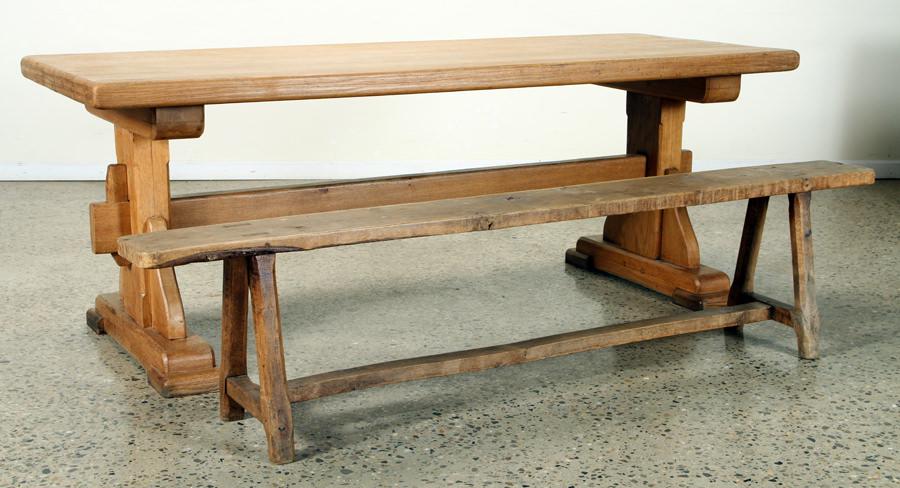 QUALITY FRENCH OAK TRESTLE TABLE AND BENCH 1930 (1 of 10)