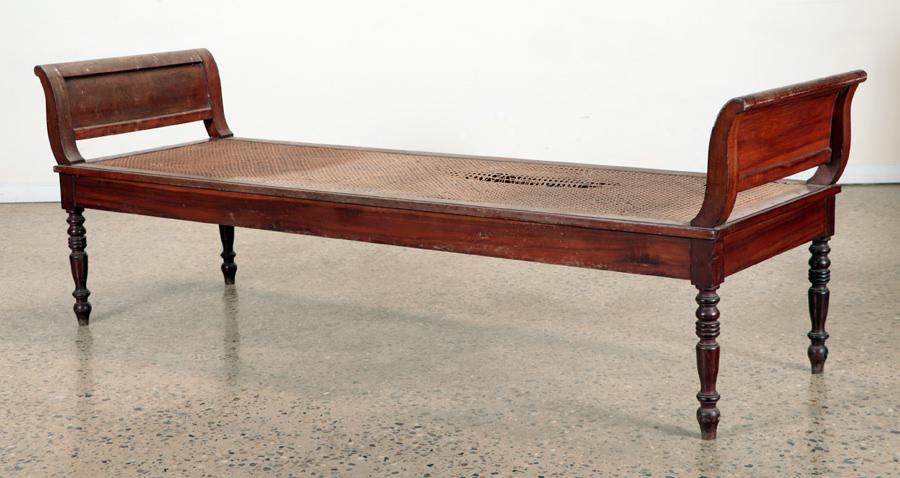 FRENCH 19TH CENTURY MAHOGANY CANE BENCH (1 of 6)
