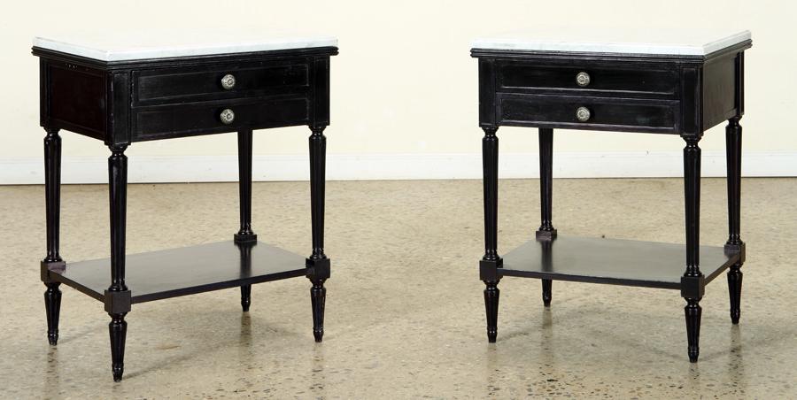 PAIR FRENCH EBONIZED MARBLE TOP TABLES C.1950 (1 of 7)