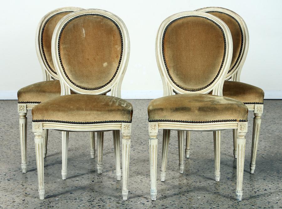 SET 4 PAINTED LOUIS XVI STYLE DINING CHAIRS 1940 (1 of 8)