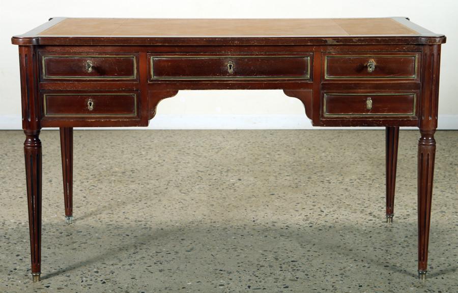 FRENCH MAHOGANY LEATHER TOP WRITING DESK C.1950 (1 of 9)