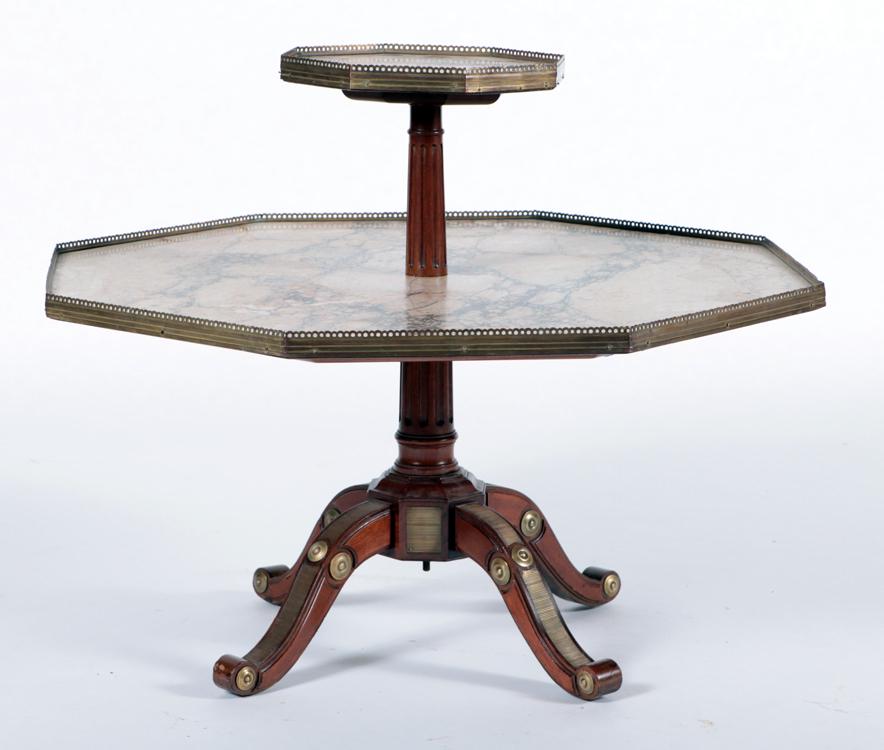 REGENCY STYLE MARBLE TOP BRASS INLAID TABLE 1900 (1 of 5)