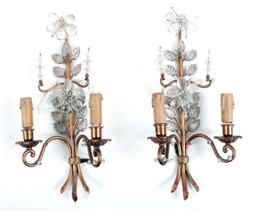 PAIR OF BAGUES BRONZE SCONCES C. 1940 (1 of 7)