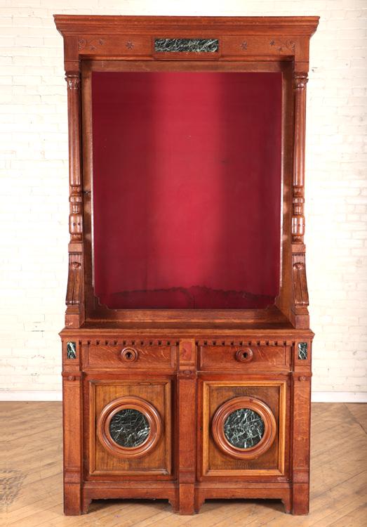 19TH C. OAK 2-PIECE CABINET INSET MARBLE PANELS (1 of 10)