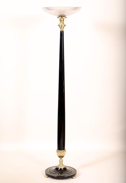 EBONIZED FLOOR LAMP BRASS DETAILS GLASS SHADE (1 of 4)