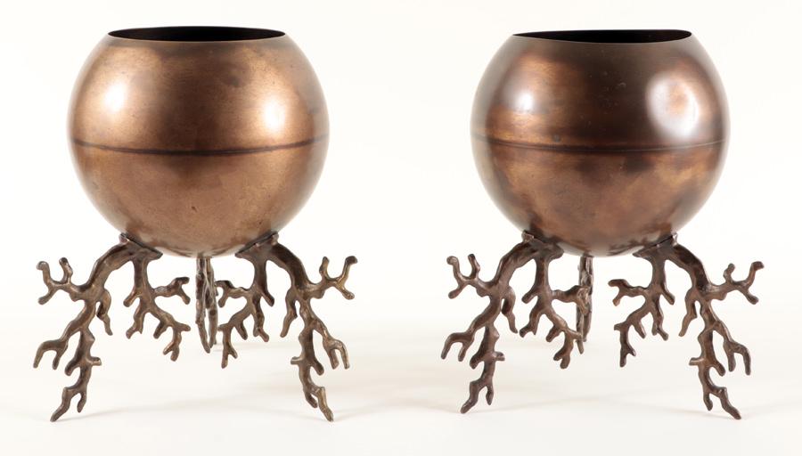 PAIR DECORATIVE BRONZE PLANTERS SPHERICAL (1 of 6)