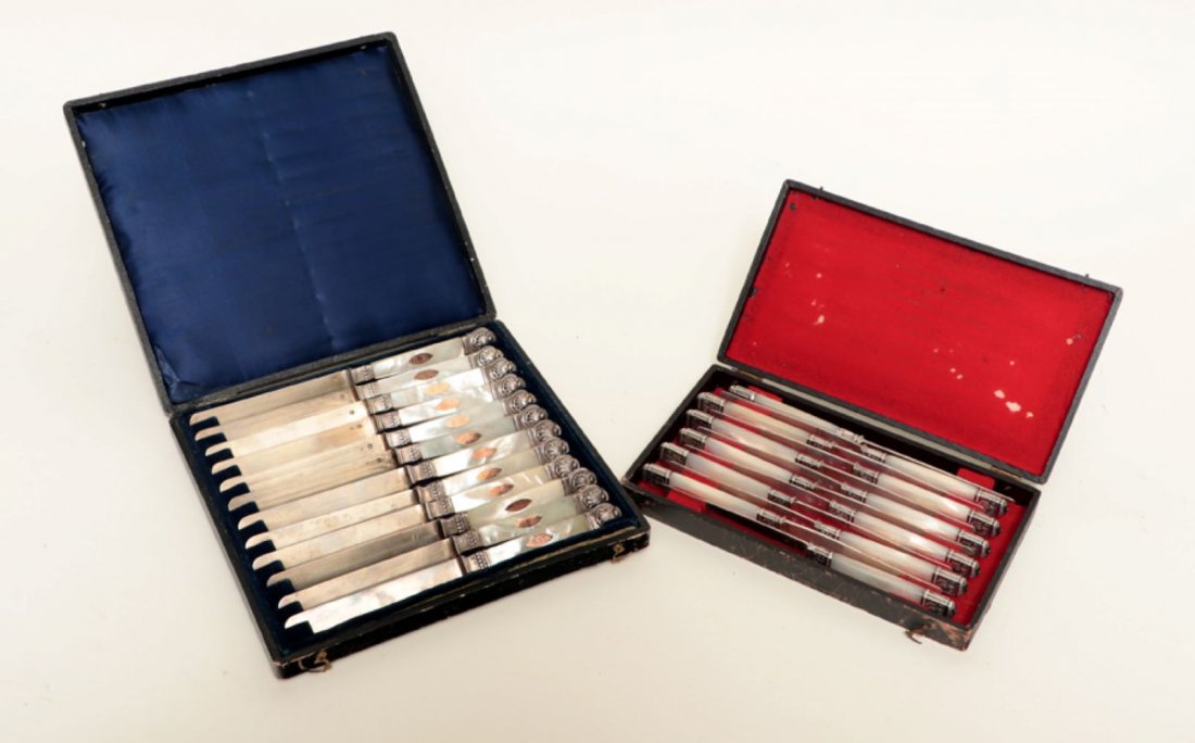 TWO SETS FRENCH STERLING SILVER HANDLED KNIVES (1 of 6)