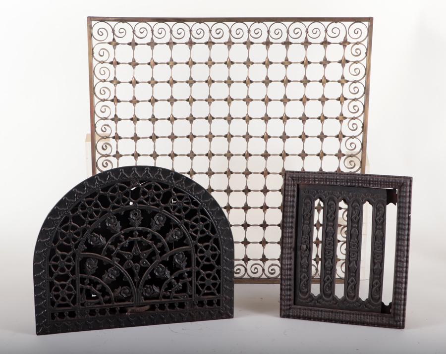 PAIR OF CAST IRON REGISTERS & ONE LATTICE PIECE (1 of 6)