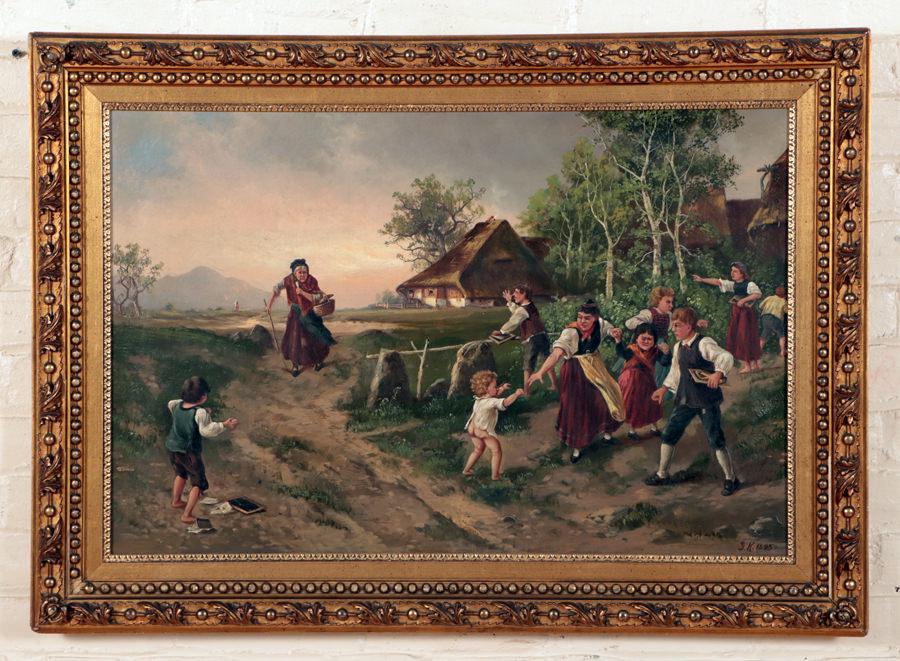 19TH C. CONTINENTAL PAINTING "UNWELCOME VISITOR" (1 of 6)