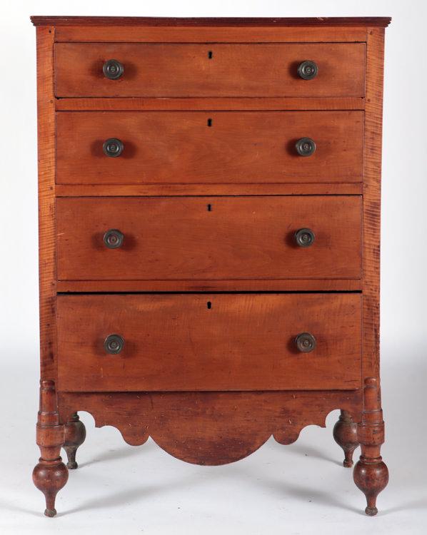 TIGER MAPLE & MIXED WOOD 4 DRAWER CHEST C. 1820 (1 of 6)