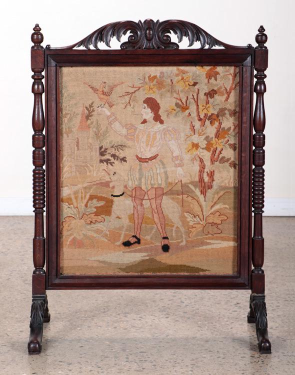CARVED OAK NEEDLEPOINT FIRE SCREEN C. 1900 (1 of 7)