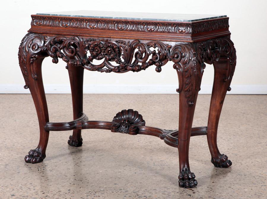 GEORGIAN STYLE WALNUT MARBLE TOP CONSOLE C.1930 (1 of 7)