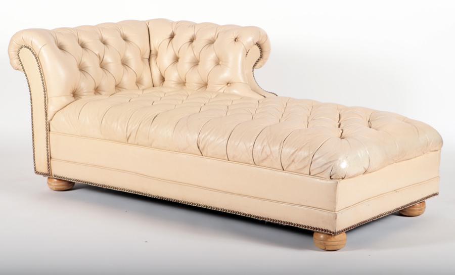 UNUSUAL CHESTERFIELD STYLE LEATHER CHAISE LOUNGE (1 of 6)