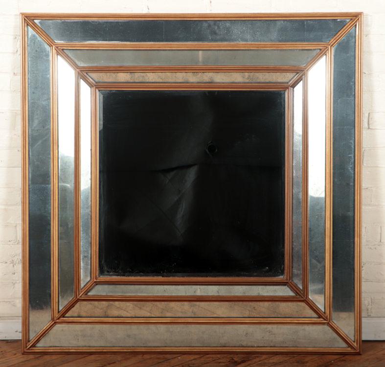 LARGE GILT WOOD MIRROR REPEATING DESIGN C.1950 (1 of 3)