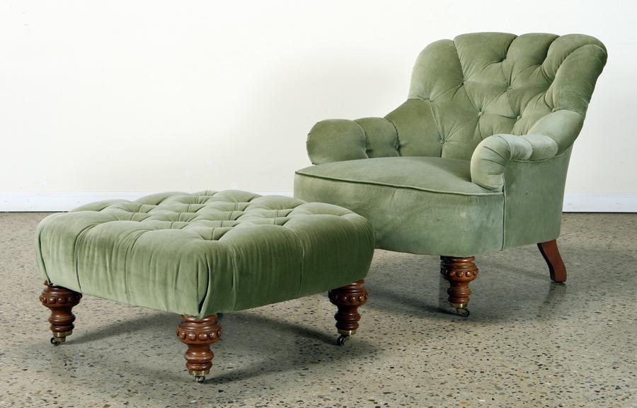 NAPOLEON III STYLE BUTTON BACK CHAIR AND OTTOMAN (1 of 8)