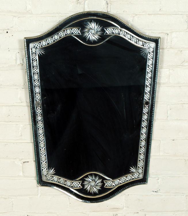 SHAPED AND ETCHED FRENCH MIRROR CIRCA 1950 (1 of 4)