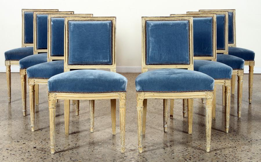 SET 10 FRENCH SQAURE BACK DINING CHAIRS C.1940 (1 of 6)