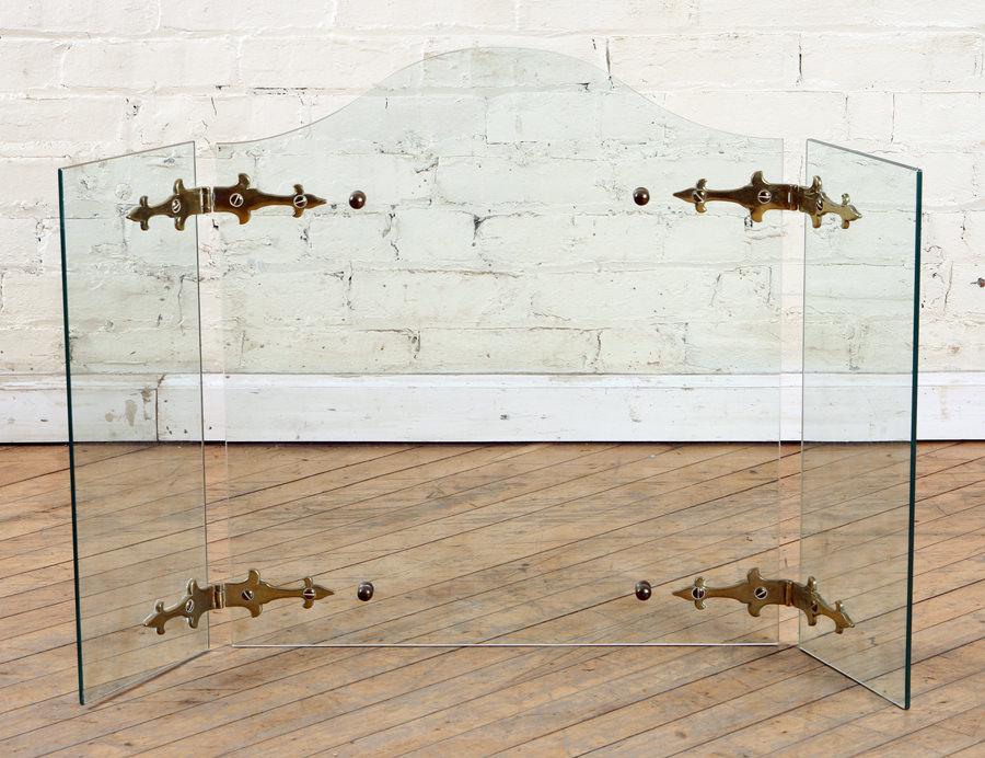 MODERNIST GLASS BRASS 3-FOLD FIRESCREEN C.1960 (1 of 5)