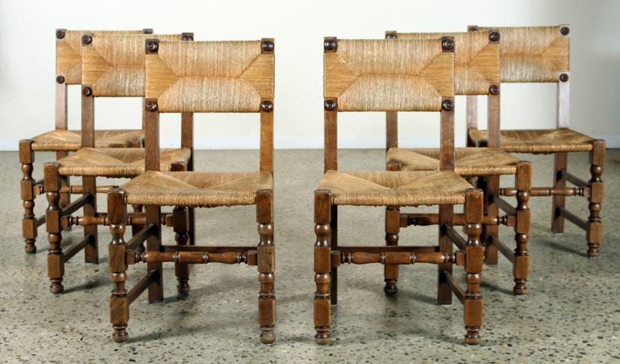 SET 6 FRENCH OAK DINING CHAIRS RUSH SEATS (1 of 6)