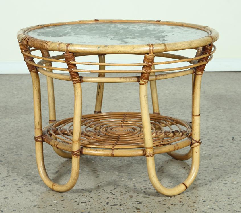 ROUND FRENCH RATTAN OCCASIONAL TABLE C.1940 (1 of 4)