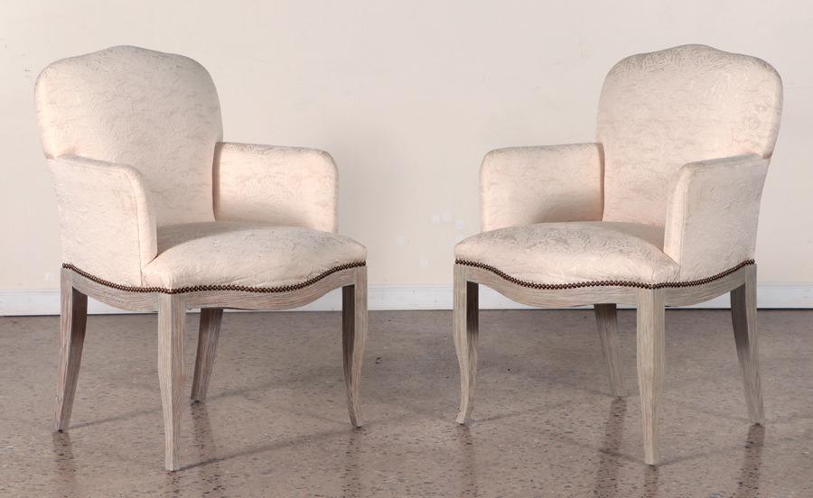 PAIR FRENCH BLEACHED OAK UPHOSLTERED CHAIRS (1 of 6)