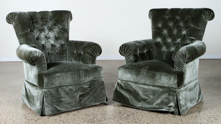 PAIR UPHOLSTERED CLUB CHAIRS NAPOLEON III STYLE (1 of 5)