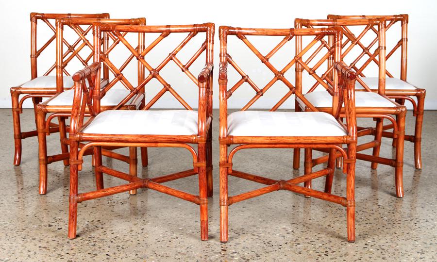 SET 6 CHINESE CHIPPENDALE FRENCH RATTAN CHAIRS (1 of 5)
